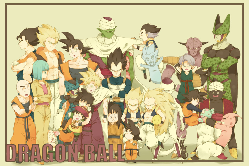 >:) 4_b 6+boys abs age_difference aged_down alternate_form anger_vein angry armor arms_behind_head arms_up bald barefoot black_hair black_skin blonde_hair blue_eyes blue_hair bulma_briefs candy cape captain_ginyu cell_(dragon_ball) cell_junior clenched_teeth closed_eyes closed_mouth clothes_writing collarbone colored_skin commentary_request copyright_name crossed_arms dougi dragon_ball dragon_ball_(classic) dragon_ball_(object) dragon_ball_z earrings eye_contact feline female flying food frieza full_body ghost gloves gogeta gotenks green_eyes green_skin hands_on_own_hips hat height_difference highres jewelry kid_buu kuririn lolicon long_hair looking_at_another looking_at_viewer looking_away majin_buu male_focus metamoran_vest mister_popo multicolored_hair multiple_boys muscular muscular_child muscular_male oolong open_mouth pectorals perfect_cell piccolo pink_skin potara_earrings puffy_pants purple_skin saiyan_armor shoes short_hair smile smirk son_gohan son_goku son_goten spiked_hair standing super_ghost_kamikaze_attack super_saiyan super_saiyan_1 super_saiyan_3 sword tail tama_(dragon_ball) teeth time_paradox tongue tongue_out trunks_(dragon_ball) v-shaped_eyebrows vegeta vegetto weapon widow's_peak wristband yajirobe