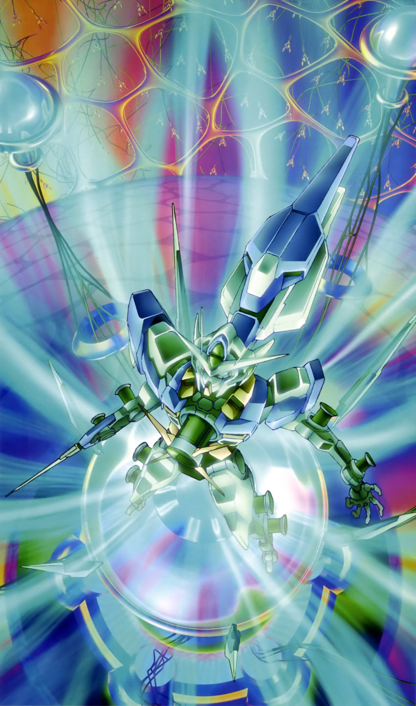 00_qan[t] absurdres els gundam gundam_00 gundam_00_a_wakening_of_the_trailblazer highres light mecha no_humans official_art robot sejoon_kim solo spoilers weapon