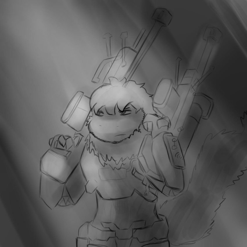 1:1 anthro armor chupadore dual_wielding fluffy fluffy_tail glare greyscale gun halo_(series) hi_res holding_object holding_weapon icarus_(chupa) male microsoft monochrome mullet ranged_weapon rifle rvb_revolution sniper_rifle solo tail templar_ponyboy weapon xbox_game_studios