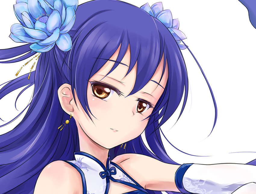 blue_hair eatbara face female long_hair looking_at_viewer love_live!_school_idol_project simple_background solo sonoda_umi yellow_eyes