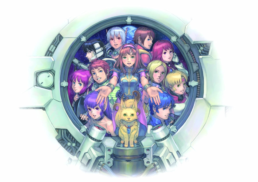 5boys 6+girls alisa_landeel android annotated armor artist_request ash_(phantasy_star_online) bandana blonde_hair blue_hair bracelet brown_hair cable choker creature ethan_waber eusis_landale everyone fal_(phantasy_star) fantasy forren gloves grin hairband headband headgear humar hunewearl in-franchise_crossover jewelry laia_martinez light_blue_hair long_hair looking_at_viewer machinery mieu_(phantasy_star) multiple_boys multiple_girls myau_(phantasy_star) nei newman official_art open_hands open_mouth outstretched_arms phantasy_star phantasy_star_i phantasy_star_ii phantasy_star_iii phantasy_star_iv phantasy_star_online phantasy_star_online_episode_iii phantasy_star_universe pink_hair planet pointy_ears promotional_art purple_hair red_hair related rudy_ashure science_fiction sil'fer smile space spacecraft_interior star_(sky) window