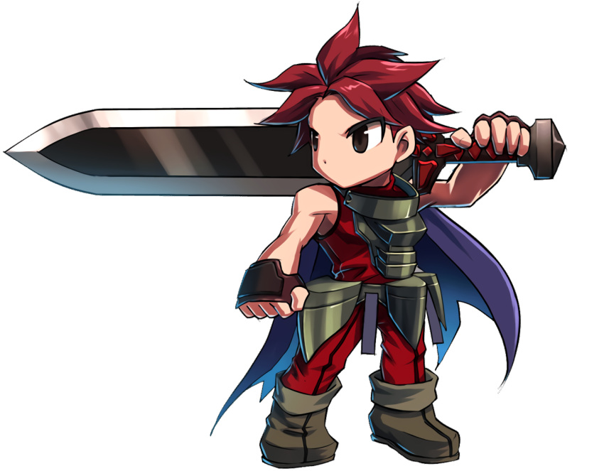 1boy armor boots brave_frontier brown_eyes fencer_vargas full_body holding holding_sword holding_weapon male_focus no_mouth non-web_source official_art over_shoulder red_hair simple_background solo sword transparent_background vargas_(brave_frontier) weapon weapon_over_shoulder