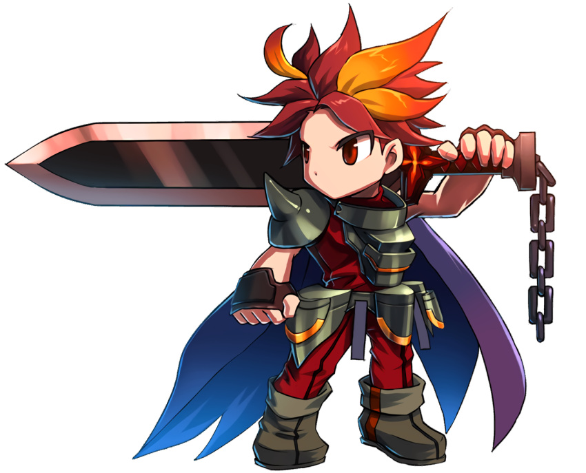 1boy armor boots brave_frontier burning_vargas cape chains full_body holding holding_sword holding_weapon male_focus multicolored_hair no_mouth non-web_source official_art over_shoulder pauldrons red_eyes red_hair shoulder_armor simple_background solo spiked_pauldrons sword transparent_background vargas_(brave_frontier) weapon weapon_over_shoulder