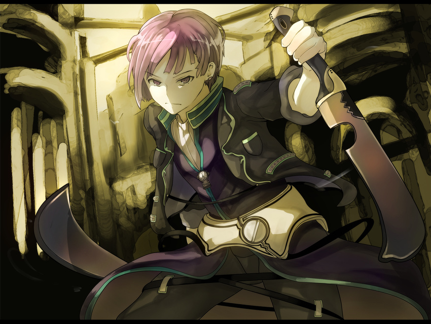 arao original pink_hair purple_eyes purple_hair short_hair sword weapon