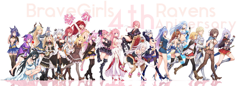 6+girls @_@ absurdres adelite_(brave_girl_ravens) alette_skraud am1m anger_vein angry animal_ears anniversary armpits bare_shoulders belt berunditte_maiyal black_capelet black_footwear black_hair black_hairband black_legwear blonde_hair blue_bow blue_dress blue_eyes blue_hair blue_ribbon blush boots bouncing_breasts bow braid brave_girl_ravens breasts brown_capelet brown_eyes brown_footwear brown_hair bustier candy_apple capelet cat_ears center_opening character_request charlotte_(brave_girl_ravens) cheerleader claire_edgeworth cleavage clipboard clock closed_mouth commentary_request copyright_name corset crescent crescent_hair_ornament crop_top cross-laced_footwear crown_braid detached_sleeves dress feline food fox_ears french_braid frilled_kimono frills garter_straps geta gloves gothic_lolita green_eyes hair_between_eyes hair_ornament hair_ribbon hairband hairbow hairclip halter_dress halterneck headpat heterochromia high_heels highres horns japanese_clothes jumping kimono knee_boots lace-up_boots large_breasts leaning_forward lilium_(brave_girl_ravens) lisette_(brave_girl_ravens) lolita_fashion long_hair long_sleeves loose_belt maid medium_hair miniskirt multiple_girls nina_(brave_girl_ravens) nose_blush obi oerba_yun_fang open_mouth pantyhose pencil photoshop_(medium) pink_hair pink_skirt pleated_skirt pom_pom_(cheerleading) ponytail purple_hair purple_kimono red_eyes red_hair revealing_layer ribbon running rurafisu_(brave_girl_ravens) sash sheskarna_(brave_girl_ravens) shoes short_hair short_kimono sideboob skirt sleeves_past_fingers sleeves_past_wrists smile squatting standing sword thigh_strap thighhighs twintails two_side_up underboob v_arms very_long_hair walking weapon white_dress white_footwear white_gloves white_hair white_legwear white_sleeves yellow_eyes zenea_(brave_girl_ravens) zettai_ryouiki