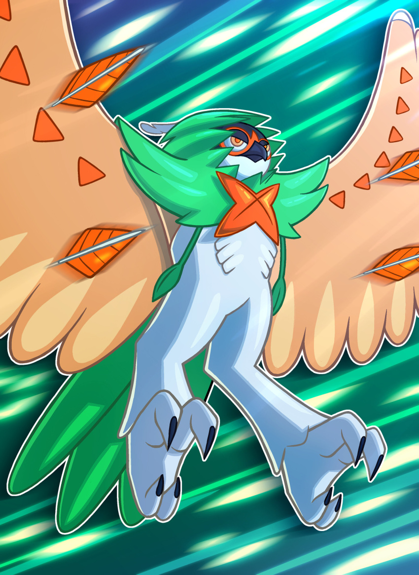 2022 abstract_background absurd_res ambiguous_gender angry anthro attack avian barefoot beak big_tail big_wings blue_beak claws clothing decidueye detailed elementaldraws feathered_tail feathered_wings feathers featureless_crotch feet generation_7_pokemon glistening glistening_body glistening_feathers green_background green_body green_feathers green_tail green_tail_feathers half-closed_eyes hi_res hoodie long_tail looking_away multicolored_eyes narrowed_eyes nintendo nude orange_body orange_eyes orange_feathers pokemon pokemon_(species) portrait pose round_eyes shadow simple_background solo spread_wings tail tan_body tan_feathers toony topwear two_tone_eyes watermark white_background white_body white_feathers wings