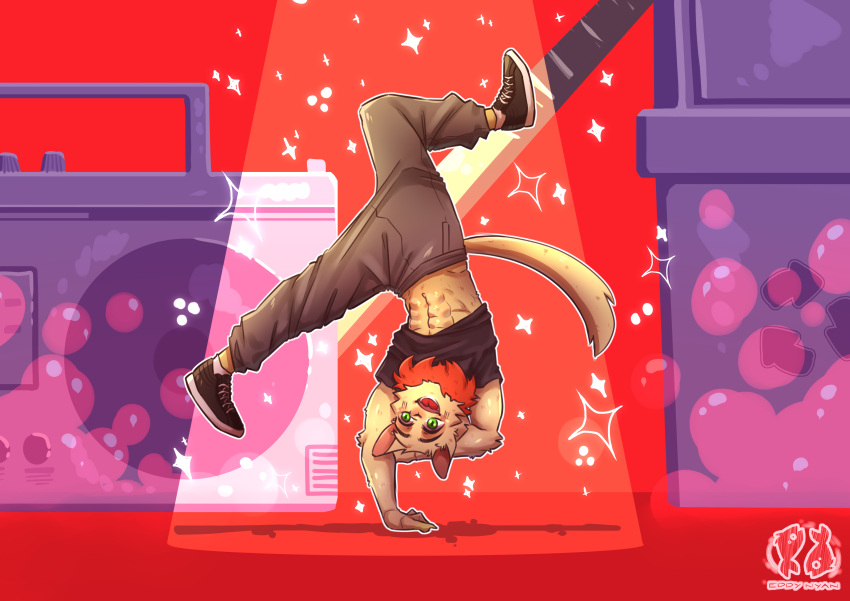 abs absurd_res anthro biped breakdancing cheek_tuft clothed clothing dancing eddy_nyan facial_tuft fan_character fluffy footwear fully_clothed gloves handwear hi_res league_of_legends male mammal muscular muscular_anthro muscular_male neck_tuft riot_games shirt shoes smile sneakers solo t-shirt teemo_the_yiffer tencent topwear tuft yordle