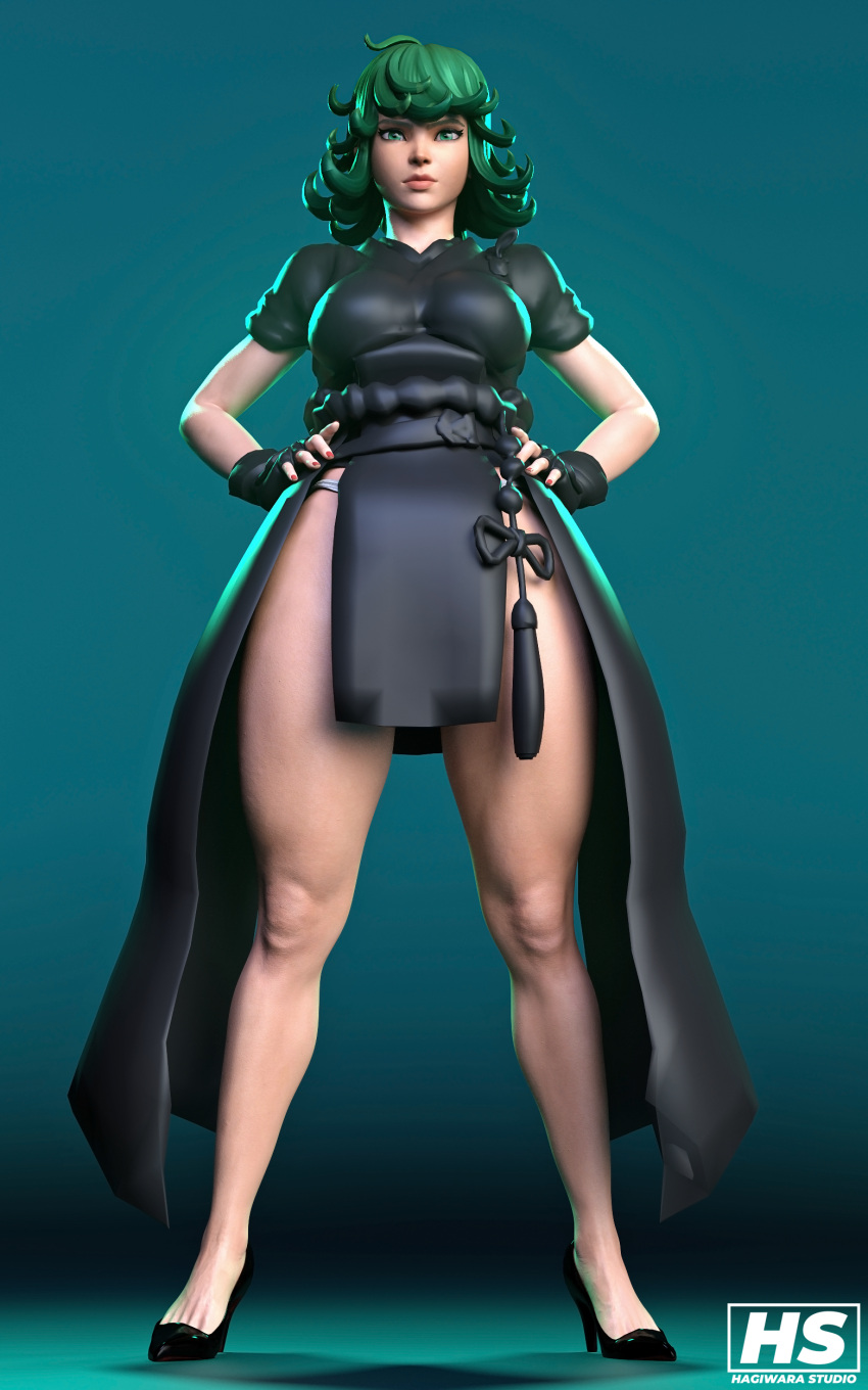 1girls 3d alternate_version_available cosplay female female_only fully_clothed green_hair hagiwara_studio kiriko_(overwatch) one-punch_man overwatch solo tagme tatsumaki tatsumaki_(cosplay) terrible_tornado_kiriko thick_thighs wide_hips