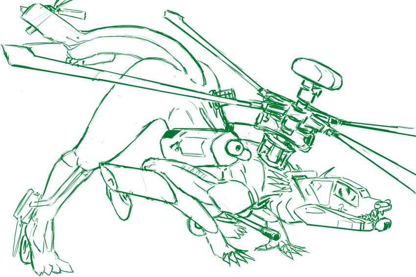 3:2 ah-64 aircraft all_fours alternate_species ambiguous_gender apache_(aircraft) ass ass_up barefoot black_and_white claws digital_drawing_(artwork) digital_media_(artwork) feet full-length_portrait green_and_white helicopter hi_res humanoid humanoidized living_aircraft living_helicopter living_machine living_vehicle machine monochrome nude open_mouth portrait ranged_weapon redout sharp_teeth side_view simple_background sketch slim small_waist snout solo teeth vehicle weapon white_background wide_hips