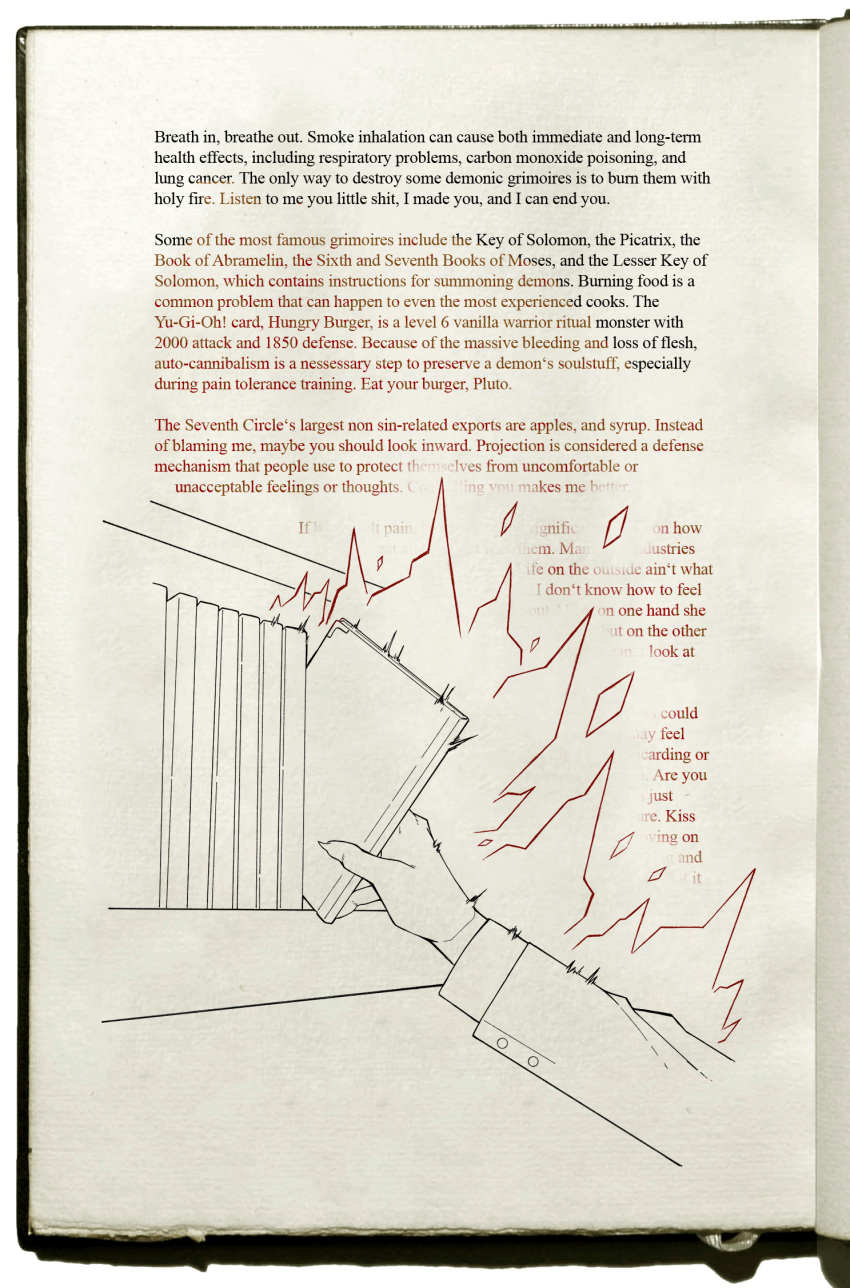 2023 anthro black-backed_jackal book book_burning bookshelf canid canid_demon canine canis cc-by-sa claws clothed clothed_anthro clothed_female clothing collaboration creative_commons cuff_links demon digital_drawing_(artwork) digital_media_(artwork) distracting_background english_text fantem female female_anthro finger_claws fingers fire furniture hand_shot hellhound hi_res holding_book holding_object humanoid_hands jackal living_drawing mammal mixed_media mostly_offscreen_character mythological_canine mythological_creature mythology official_art open_book photo_background photography_(artwork) possumcrimes red_text scp-6159 scp-6159-1 scp_foundation solo story_at_source text whore_of_blood