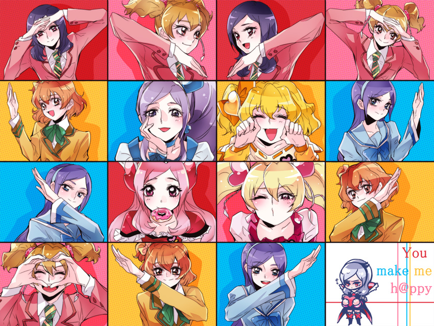 6+girls aono_miki blonde_hair blue_choker blue_wrist_cuffs blush brown_hair choker christian_private_white_clover_academy_school_uniform commentary_request cure_berry cure_passion cure_peach cure_pine eas_(fresh_precure!) fresh_precure! hair_ornament hairband heart heart_hair_ornament heart_trace higashi_setsuna incoming_kiss long_hair magical_girl momozono_love multiple_girls multiple_persona one_eye_closed pink_hair pose precure public_yotsuba_middle_school_uniform purple_eyes purple_hair red_eyes school_uniform side_ponytail smile tima torigoe_gakuen_school_uniform twintails wrist_cuffs yamabuki_inori