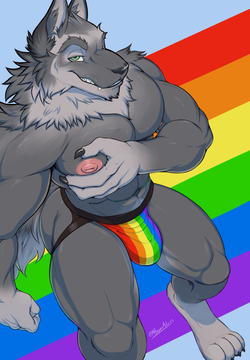 2023 abs absurd_res anthro barazoku barefoot bedroom_eyes biceps big_bulge big_muscles big_pecs blizzard_entertainment blue_background bulge canid canine canis claws clothed clothing digitigrade eyebrows feet fur gay hand_on_chest hand_on_pecs hi_res high-angle_view jockstrap jockstrap_only khayen lgbt lgbt_history_month lgbt_pride looking_at_viewer male mammal muscular muscular_anthro muscular_male narrowed_eyes navel nipples pec_grab pecs pride_color_clothing pride_color_jockstrap pride_color_underwear pride_colors rainbow_pride_colors seductive signature simple_background smile solo standing teeth thick_thighs topless topless_anthro topless_male tuft underwear underwear_only warcraft were werecanid werecanine werewolf wolf worgen