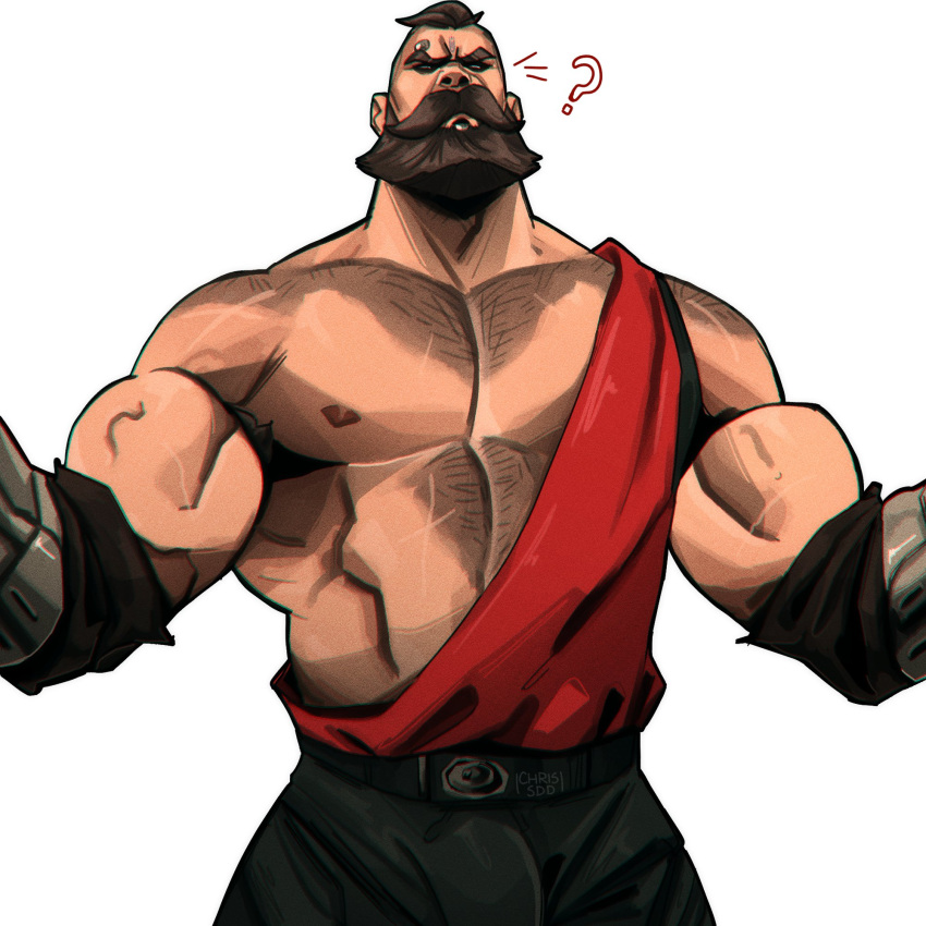 1boy 2022 abs arcane armpit_hair bara barazoku beard biceps blush bulge chris_sdd clothing facial_hair gay hairy hairy_arms hairy_chest hi_res highres league_of_legends male male_focus male_only male_pubic_hair manly muscles muscular muscular_arms muscular_male nipples noxian_soldier riot_games scars_all_over solo solo_male