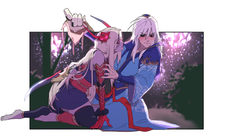 ddlggoddadda enduring_sword_talon feet highres japanese_clothes katarina_(league_of_legends) kimono korean_commentary league_of_legends md5_mismatch nervous red_eyes rice tagme talon_(league_of_legends) talons white_hair