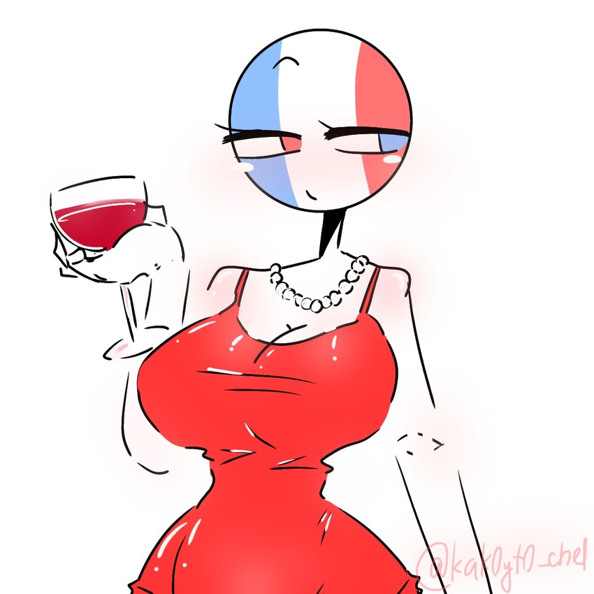 1girls countryhumans countryhumans_girl dress france_(countryhumans) kak0yt0_chel necklace pearl_(gem) pearl_necklace safe sfw white_background white_body wine wine_glass