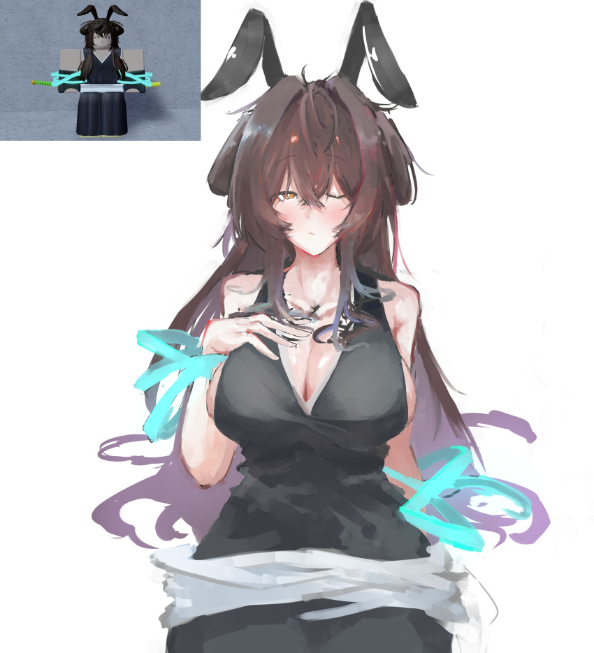 1girls animal_ears big_breasts bleach brown_hair ears_down humanoid martial_arts_belt martial_arts_uniform original_character peroxide roblox roblox_avatar roblox_game robloxian shinigami soul_reaper source_request tagme yumono