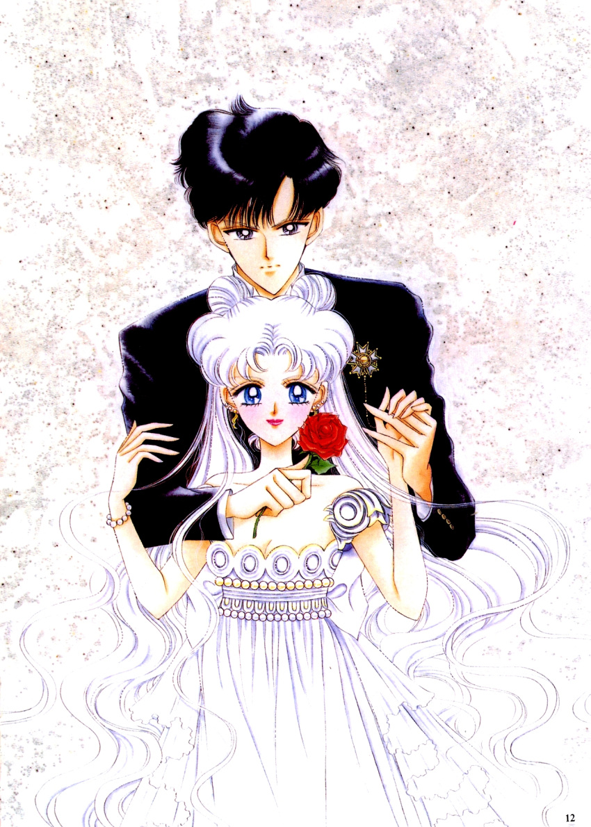 bishoujo_senshi_sailor_moon chiba_mamoru female flower highres king_endymion neo_queen_serenity rose silver_hair tsukino_usagi