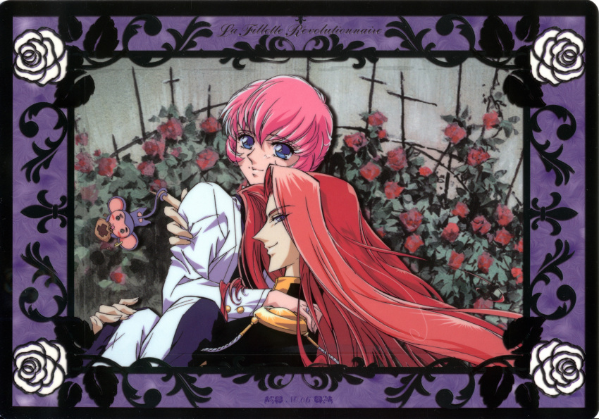 blue_eyes chu_chu flower highres kiryuu_touga pink_hair red_hair red_hair revolutionary_girl_utena rose roses shoujo_kakumei_utena tenjou_utena