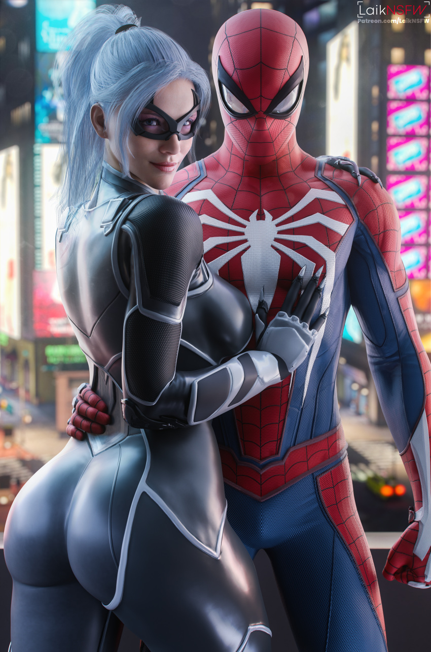 1boy 1boy1girl 1girls 3d ass black_cat black_cat_(insomniac) black_cat_(marvel) blender blue_eyes couple couple_(romantic) couple_love couples dat_ass felicia_hardy female fully_clothed insomniac_games itslaiknsfw laiknsfw latex lovers male male/female marvel marvel_comics mask peter_parker romantic romantic_couple spider-man spider-man_(insomniac) spider-man_(ps4) spider-man_(series) straight white_hair