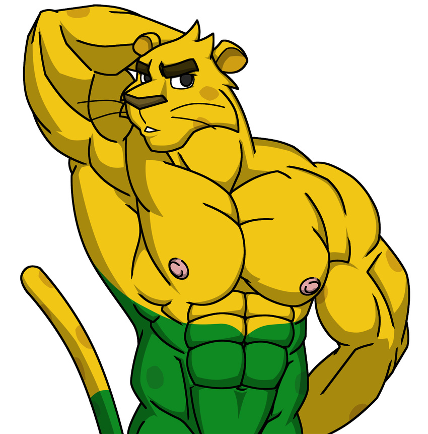 abs alpha_channel anthro arm_above_head black_eyes felid fur ginga hand_behind_head hi_res jaguar looking_at_viewer male mammal multicolored_body multicolored_fur muscular muscular_anthro muscular_male nipples pantherine pose solo two_tone_body two_tone_fur wolfox_(artist)