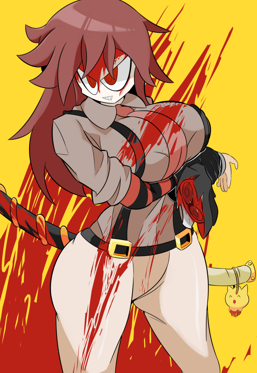 1girls belt blood blood_on_body blood_on_breasts blood_on_thighs dj_met female female_only funamusea gloves large_breasts mackarknezt mogeko mogeko_castle necktie obsolete_dream red_eyes red_hair sharp_teeth solo solo_female solo_focus striped_gloves suggestive sword the_gray_garden vest wadanohara_and_the_great_blue_sea