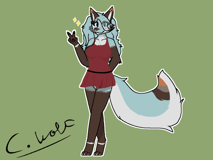 2_ears 4:3 ammy_(cynically_wolf) anthro belt big_breasts black_belt blue_body blue_eyes blue_fur blue_hair breasts canid canine canis cheek_markings cheek_tuft clothing cynically_wolf dress eyelashes eyelashes_through_hair facial_markings facial_tuft female fluffy fluffy_tail fur fur_markings gesture hair hand_gesture head_markings long_hair long_tail looking_at_viewer mammal markings multicolored_body multicolored_ears multicolored_fur multicolored_tail red_clothing red_dress solo striped_body striped_fur stripes tail thick_eyelashes translucent translucent_hair tuft v_sign white_body white_fur wolf