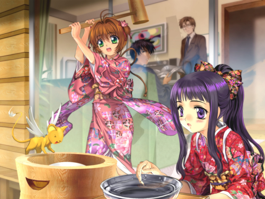 card_captor_sakura daidouji_tomoyo japanese_clothes kerberos kinomoto_fujitaka kinomoto_sakura kinomoto_touya moonknives yukata