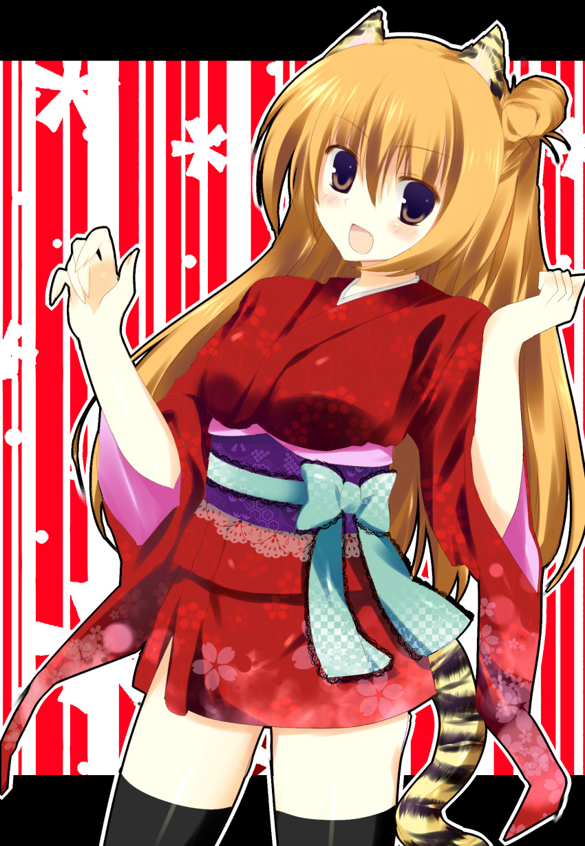 animal_ears kimono kinoko tail thigh-highs