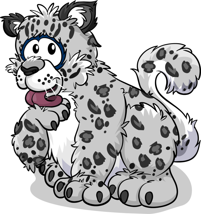 alpha_channel ambiguous_gender club_penguin felid feral full-length_portrait fur grey_body grey_fur hi_res leopard_spots leopard_tail licking_paws looking_at_viewer mammal official_art pantherine portrait snow_leopard solo spots tongue tongue_out toony unknown_artist