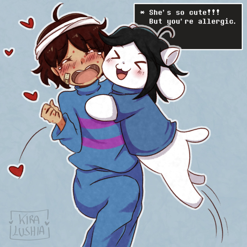 1:1 allergy duo frisk_(undertale) hair hi_res human kiralushia mammal tem temmie_(undertale) undertale undertale_(series) white_body