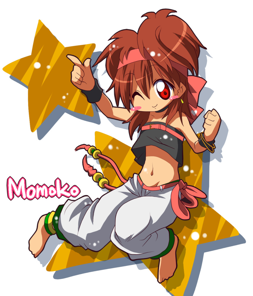 barefoot brown_hair capoeira feet hairband highres king_of_fighters lolicon momoko momoko_(king_of_fighters) red_eyes snk solo toes