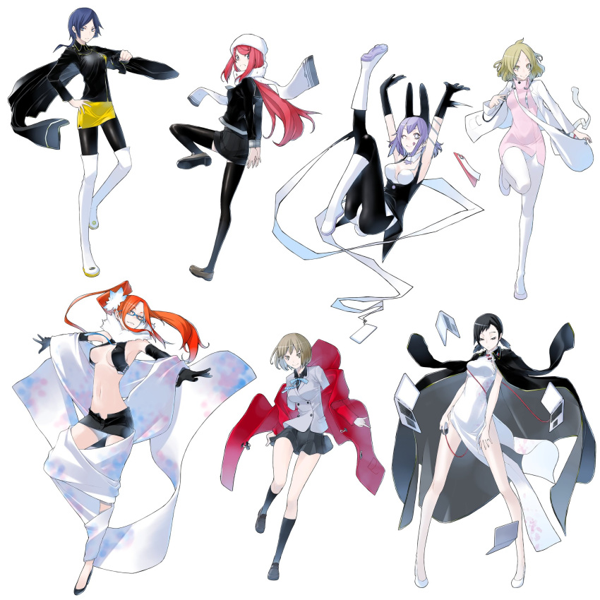 6+girls :q animal_ears armpits ban_airi beamed_eighth_notes boots breasts brown_hair cape character_request china_dress chinese_clothes coat computer computer_mouse devil_survivor devil_survivor_2 dress eighth_note elbow_gloves glasses gloves high_heels highres impossible_clothes impossible_dress impossible_shirt kanno_fumi knee_boots kneehighs kujou_hinako lab_coat laptop long_hair medium_breasts miniskirt multiple_girls musical_note musical_note_print nitta_io nurse official_art one_eye_closed pantyhose pleated_skirt quarter_note rabbit_ears red_hair sako_makoto scarf school_uniform shirt shoes short_hair short_twintails skirt socks thigh_boots thighhighs tiko tongue tongue_out treble_clef twintails yanagiya_otome yasuda_suzuhito zettai_ryouiki