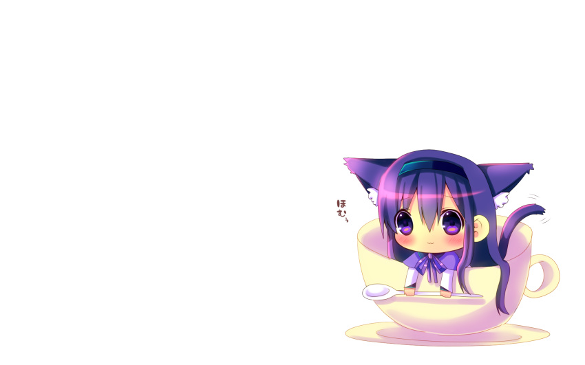 :3 akemi_homura animal_ears blush catgirl chibi hina_hina mahou_shoujo_madoka_magica purple_eyes purple_hair tail white