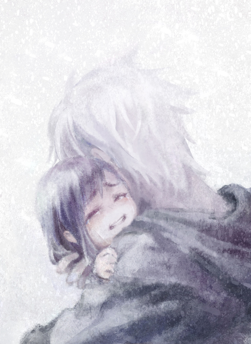 1boy aged_down bad_id bad_pixiv_id fate/zero fate_(series) fcsz3d1a female highres hood hoodie hug lolicon matou_kariya matou_sakura photoshop_(medium) short_hair tears uncle_and_niece white_hair