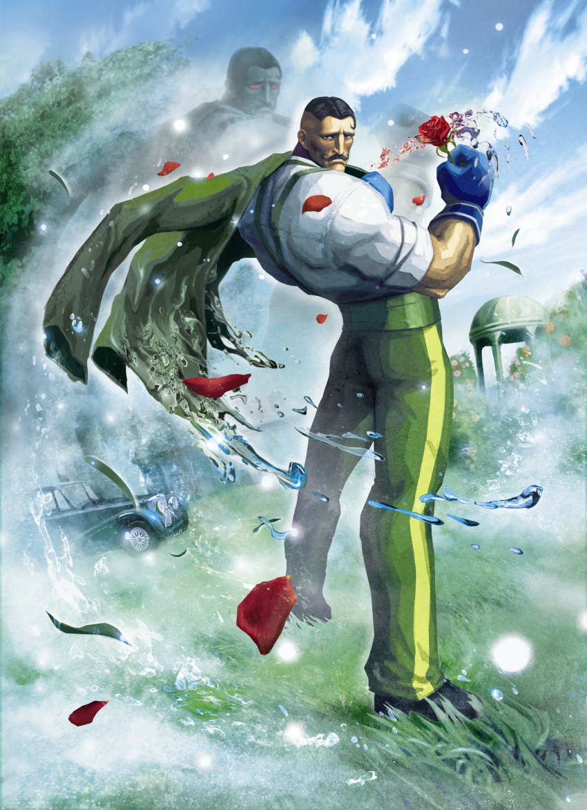 absurdres boxing boxing_gloves capcom dudley flower highres ikeno_daigo male male_focus official_art street_fighter street_fighter_x_tekken suspenders