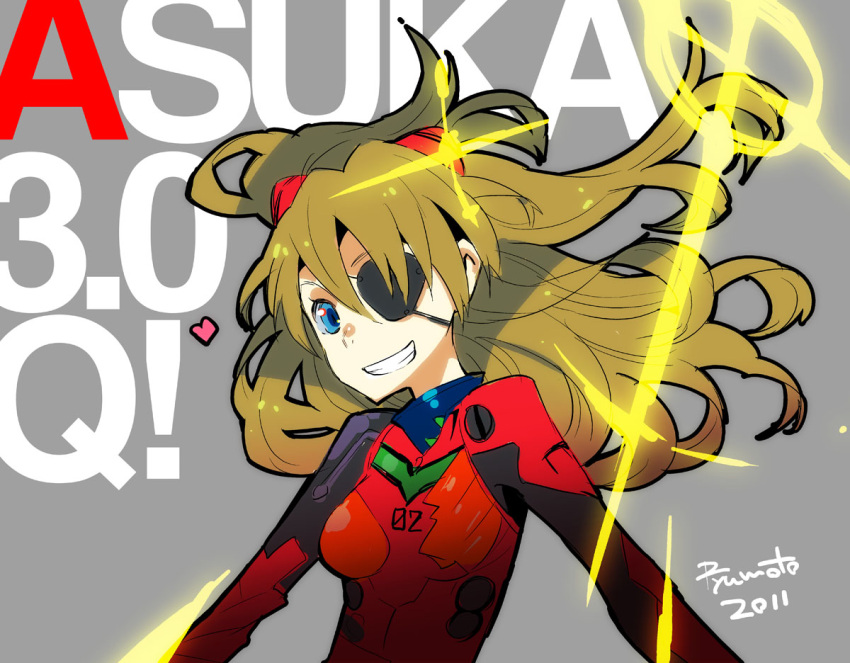 blue_eyes commentary_request evangelion:_3.0_you_can_(not)_redo eyepatch female grin hamamoto_ryuusuke heart long_hair neon_genesis_evangelion photoshop_(medium) plugsuit rebuild_of_evangelion smile solo souryuu_asuka_langley