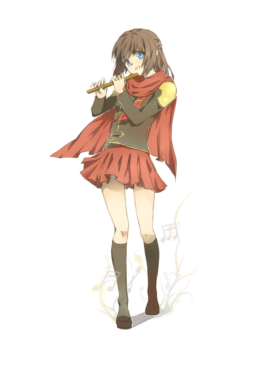 blue_eyes brown_hair commentary_request deuce_(fft-0) female final_fantasy final_fantasy_type-0 flute highres instrument scarf skirt solo yway1101