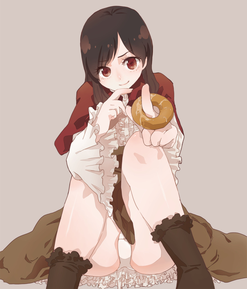 bad_id bad_pixiv_id black_hair doughnut female food highres kamen_rider kamen_rider_wizard_(series) kinoshita_kirin koyomi_(kamen_rider_wizard) long_hair panties pantyshot solo underwear white_panties