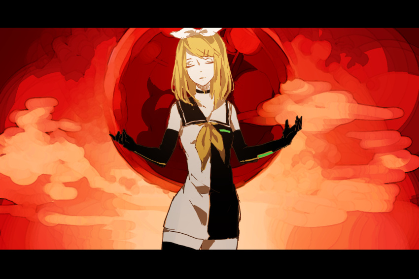 bad_id bad_pixiv_id blonde_hair closed_eyes elbow_gloves female gloves kagamine_rin lemontea letterboxed long_hair moon roshin_yuukai_(vocaloid) solo thighhighs vocaloid zettai_ryouiki