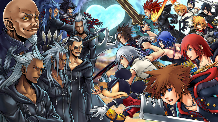 3girls 6+boys aqua_(kingdom_hearts) artist_request bald braig cloak dark_skin disney everyone eyepatch hirotaka hood isa_(kingdom_hearts) kairi_(kingdom_hearts) kingdom_hearts lea mickey_mouse moon multiple_boys multiple_girls multiple_persona riku roxas silver_hair sora_(kingdom_hearts) spiked_hair spoilers square_enix terra_(kingdom_hearts) vanitas ventus xehanort xemnas xion_(kingdom_hearts)