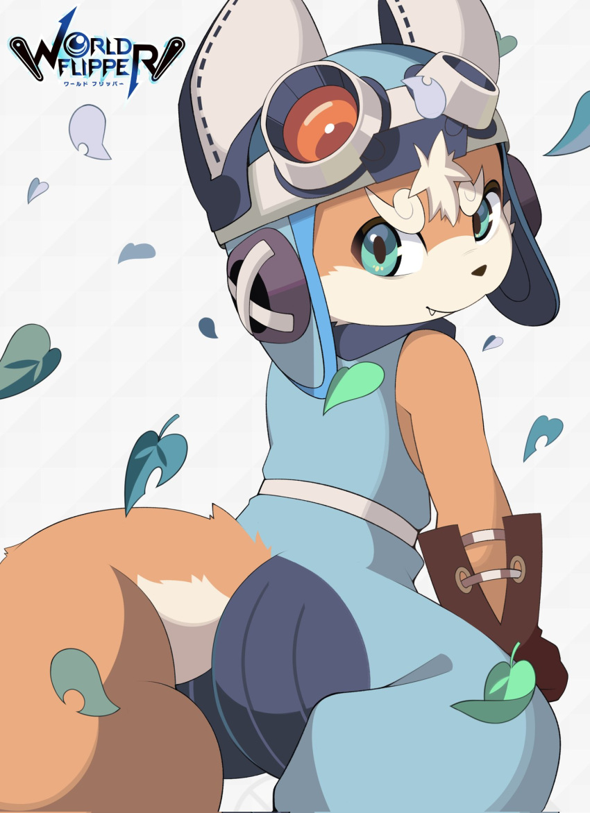 anthro canid canine clothed clothing cygames eyewear gloves goggles handwear hat headgear headwear hi_res leaf lou_(world_flipper) male mammal ping_koon simple_background solo white_background world_flipper