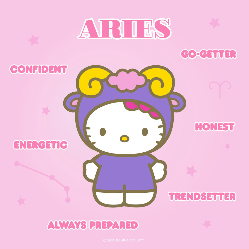 1:1 2022 absurd_res accessory anthro aries_(constellation) aries_(symbol) aries_(zodiac) astrological_symbol black_eyes bovid bow_ribbon caprine clothing constellation cosplay costume domestic_cat dot_eyes english_text felid feline felis female fur hair hair_accessory hair_ribbon hairbow hello_kitty_(character) hello_kitty_(series) hi_res horn looking_at_viewer mammal pink_background pink_hair ribbons sanrio sheep simple_background solo star_(shape) symbol text unknown_artist western_zodiac western_zodiac_symbol whiskers white_body white_fur yellow_nose