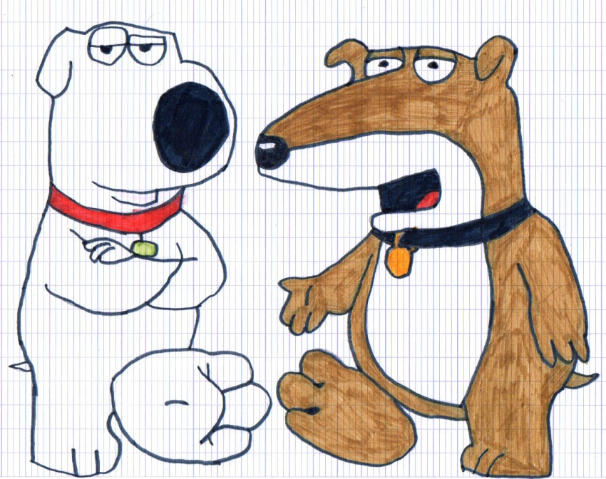 brian_griffin brown_body brown_fur canid canine canis collar domestic_dog family_guy feet foot_focus fur male mammal mewwtwwoo traditional_media_(artwork) vinny white_body white_fur