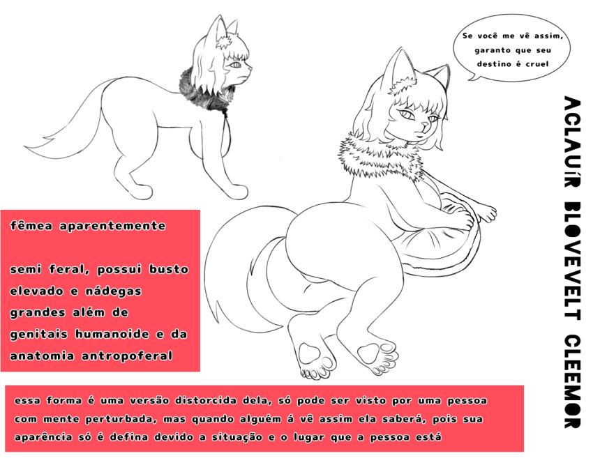 aclauir_blovelt angry anthro ass awarz big_breasts breasts butt_focus featureless_breasts featureless_crotch felid feline female feral looking_at_viewer mammal pawpads portuguese_text semi-anthro side_view solo text view_from_back