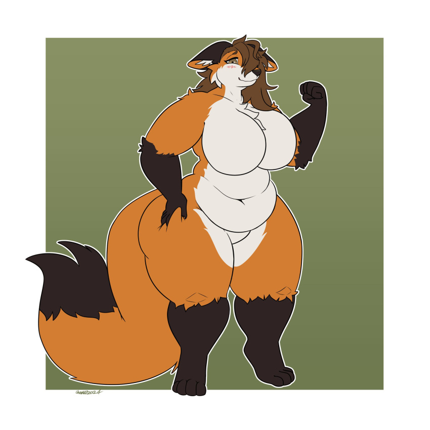 1:1 anthro ass belly belly_expansion belly_folds belly_overhang belly_rolls bent_arm big_belly big_breasts big_butt black_body black_fur blush body_expansion breast_expansion breasts butt_expansion butt_from_the_front buxom canid canine cheeki chubby_cheeks curvy_figure digitigrade double_chin ears_back ears_down embarrassed expansion featureless_breasts featureless_crotch female fit_to_fat flustered fox fur fuzz_(fuzzmaster98) growth hair hair_over_eye hand_on_hip hi_res huge_breasts huge_thighs leg_grab long_hair love_handles mammal orange_body orange_fur overweight overweight_anthro overweight_female pivoted_ears plumping red_fox solo squish thick_arms thick_thighs thigh_grab thigh_squish trans_(lore) trans_woman_(lore) true_fox voluptuous voluptuous_female weight_gain white_body white_fur