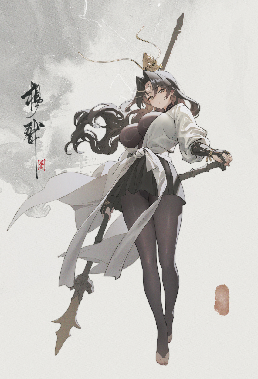 absurdres black_myth:_wukong breasts character_request female full_body hei_yan-m82a1 highres holding holding_polearm holding_weapon large_breasts long_sleeves polearm solo tagme weapon