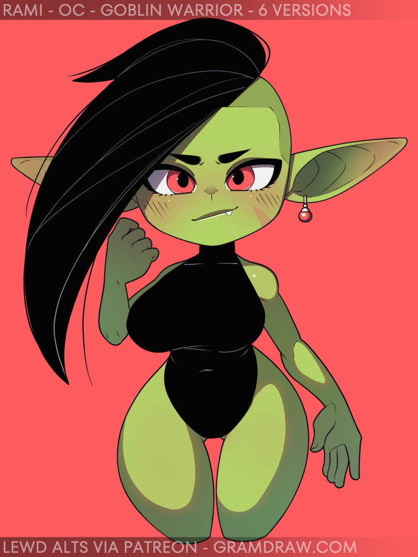 2024 5_fingers absurd_res big_breasts big_ears black_clothing black_leotard breasts clothed clothing curvy_figure digital_drawing_(artwork) digital_media_(artwork) ear_piercing english_text eyebrows facial_scar female female_humanoid fingers front_view goblin gramdraw green_body green_ears green_face green_skin hair hi_res hourglass_figure humanoid humanoid_pointy_ears leotard long_ears looking_at_viewer mouth_closed navel not_furry piercing portrait rami_(gramdraw) red_background red_eyes scar simple_background smile smirk snaggle_tooth solo text thigh_gap three-quarter_portrait undercut url wide_hipped_female wide_hipped_humanoid wide_hips