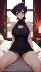  ai_generated ambiguous_imagination big_breasts black_clothing komi_shuuko milf short_hair spread_legs stable_diffusion wide_hips  rating:questionable score: user:amb1guous