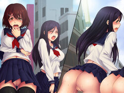 2girls ass breasts censored ero-shiki_kanjo_sentouki humiliation large_breasts multiple_girls no_panties pussy school_uniform schoolgirl schoolgirl_uniform tear rating:Explicit score:39 user:bot