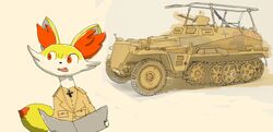  clothing fennekin geboku generation_6_pokemon german hi_res male military military_uniform nintendo pokemon pokemon_(species) solo uniform vehicle world_war_2  rating:safe score: user:bot